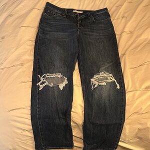 Levi's Dark Blue Distressed Boyfriend Jeans